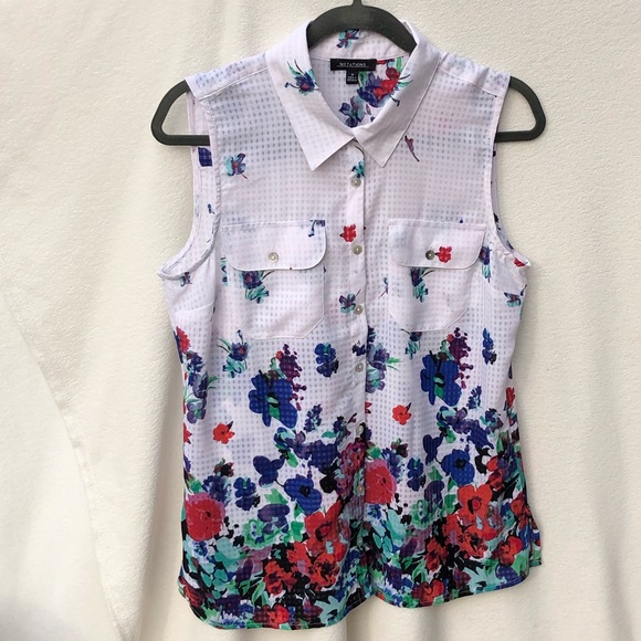 NOTATIONS Sleeveless Button Down Top - Picture 8 of 11